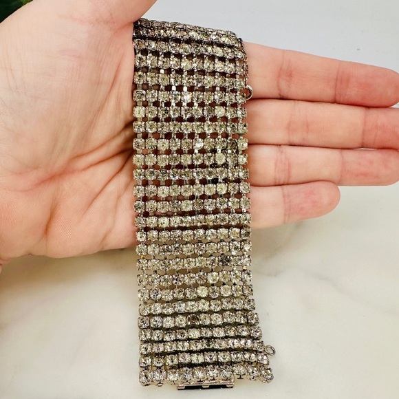 Vintage 1950s Rhinestone Bracelet 1/20 12KT GP Wide Panel Glam Estate Costume - Picture 8 of 13